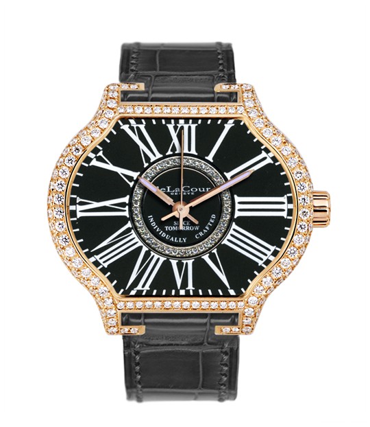 Replica DeLaCour City Attitiude Classic Rose Gold Black Full Diamond WAPG0350-1256BLACK Replica Watch